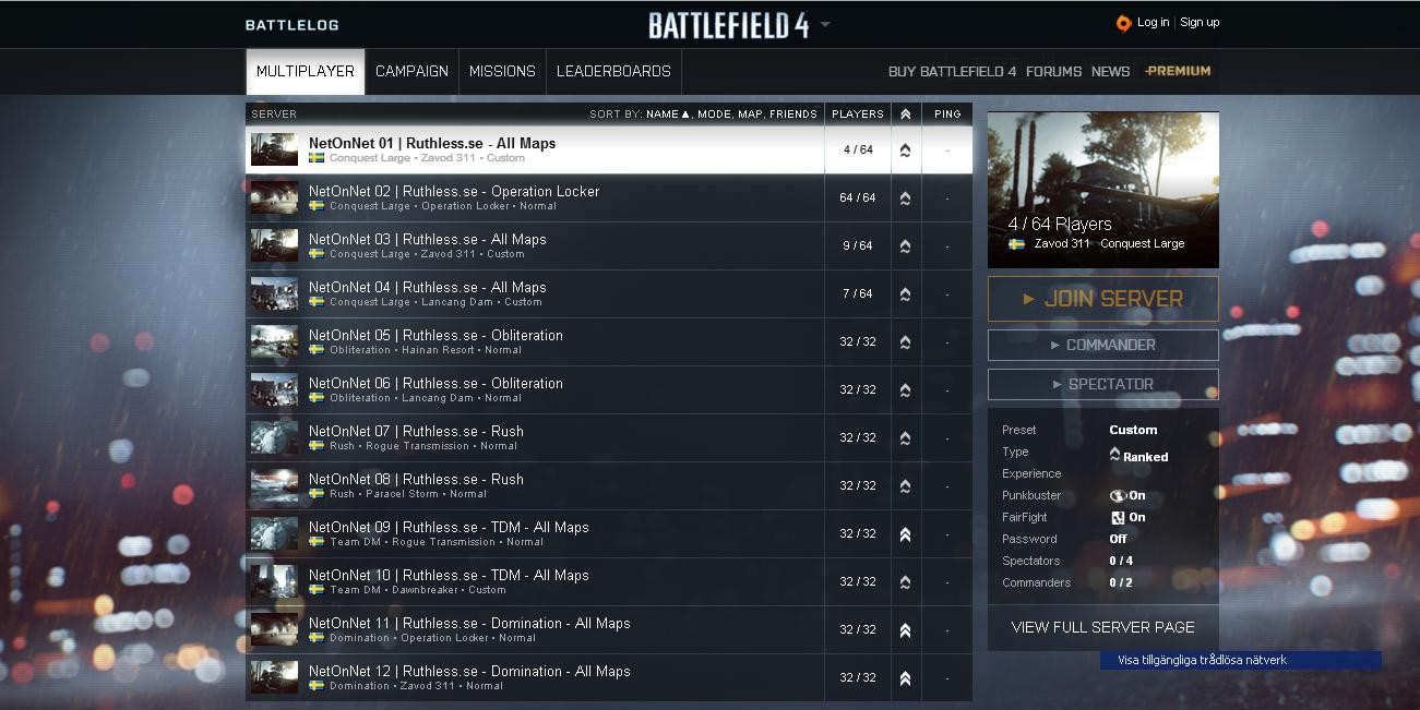 NetOnNet and Ruthless Battlefield servers